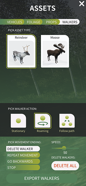 Asset placement walker menu