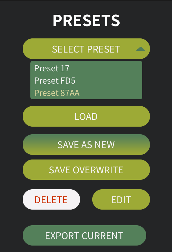 Presets menu